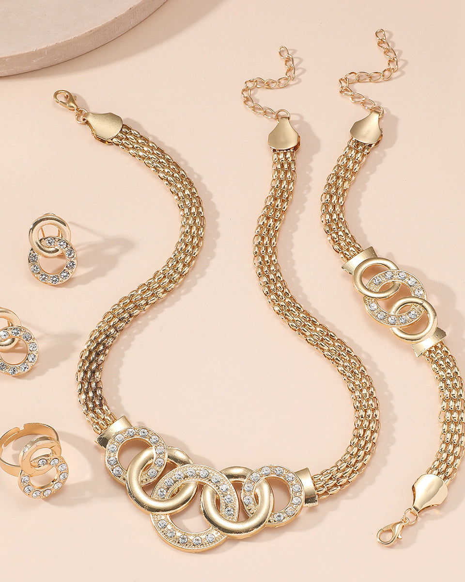 Rhinestone Cross Ring Jewelry 5-Piece Set