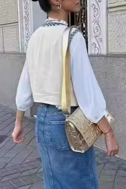 Chalecos casuales con cuello tipo cárdigan bordado y estampado floral