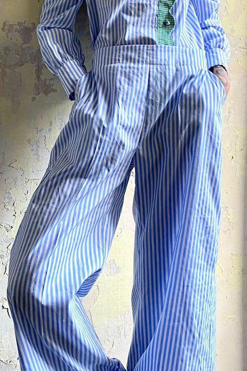 Pantalones casuales de diario con estampado completo, holgados, de cintura alta y rectos, con bolsillos y rayas a cuadros (4 colores)