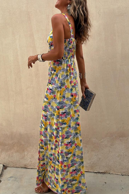 Vestidos casuales con falda de un solo paso, escote en V y estampado geométrico en contraste