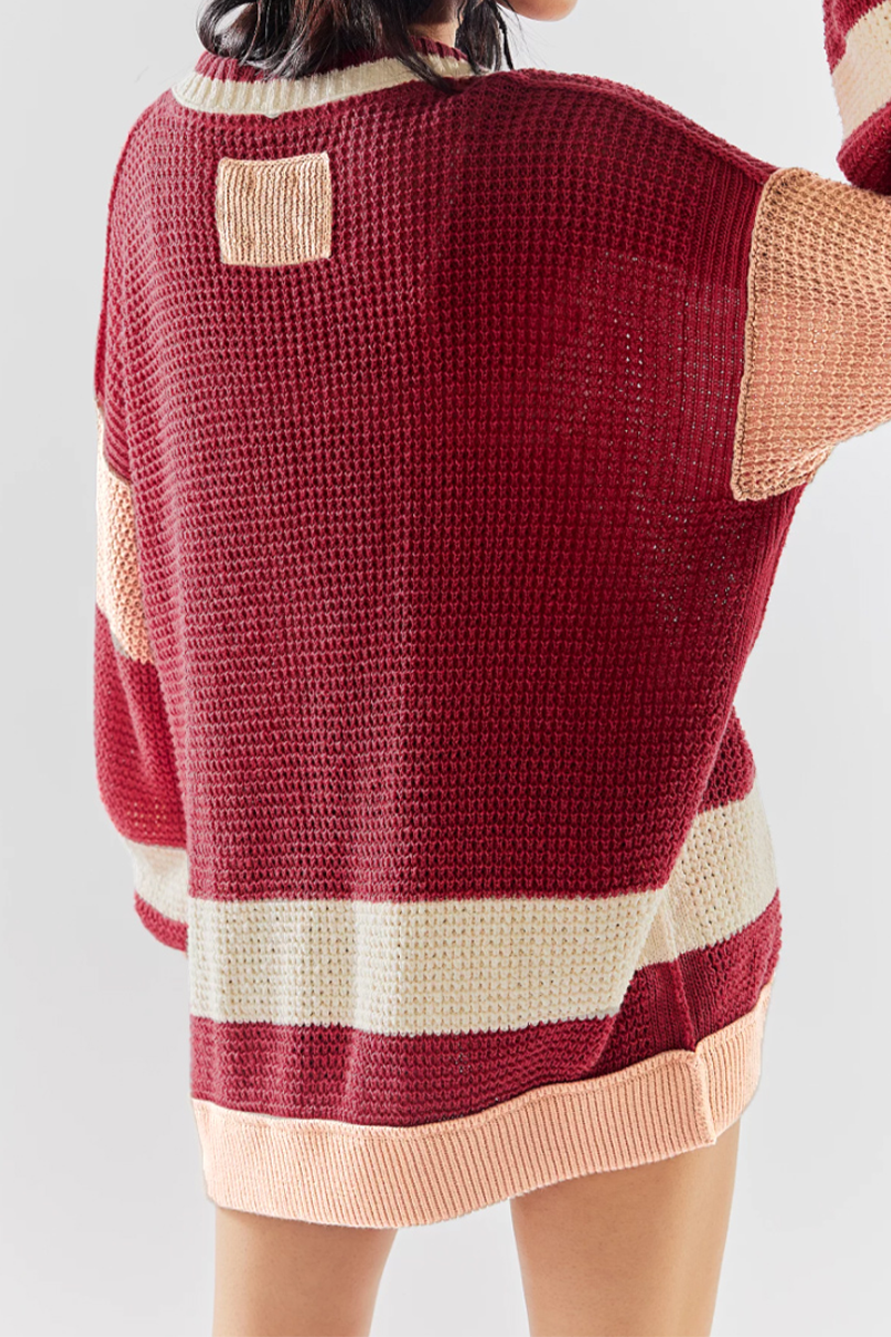 Prenda exterior informal de diario con cuello en V, botones y bolsillos con bloques de color (4 colores)