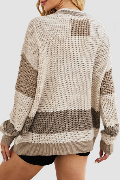 Prenda exterior informal de diario con cuello en V, botones y bolsillos con bloques de color (4 colores)