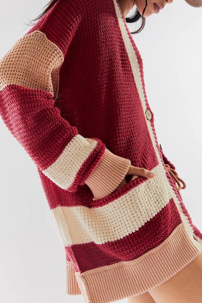 Prenda exterior informal de diario con cuello en V, botones y bolsillos con bloques de color (4 colores)