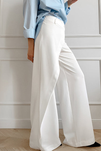 Pantalones casuales de color sólido con botones, cintura alta irregular, pierna ancha y color sólido para uso diario