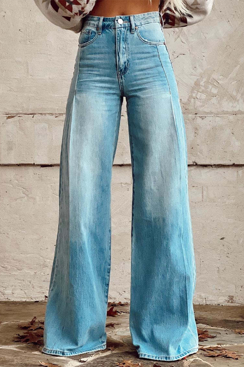 Pantalones casuales de calle con botones desgastados, sueltos, de cintura alta y pierna ancha