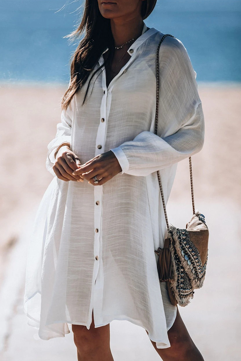 Traje de baño informal de vacaciones con hebilla de color sólido transparente (5 colores)