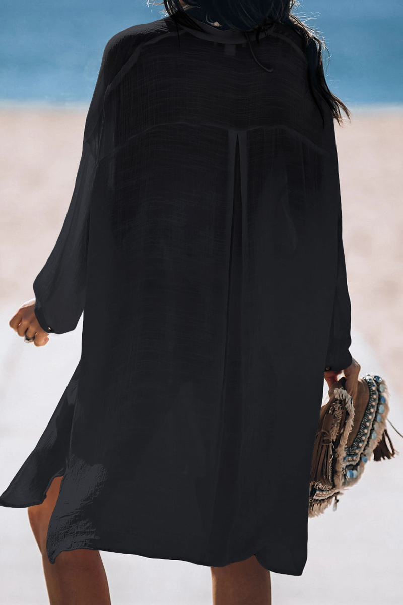 Traje de baño informal de vacaciones con hebilla de color sólido transparente (5 colores)