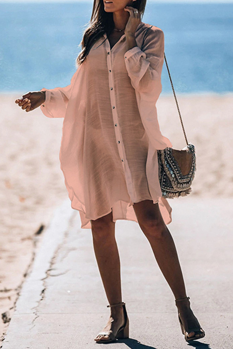 Traje de baño informal de vacaciones con hebilla de color sólido transparente (5 colores)