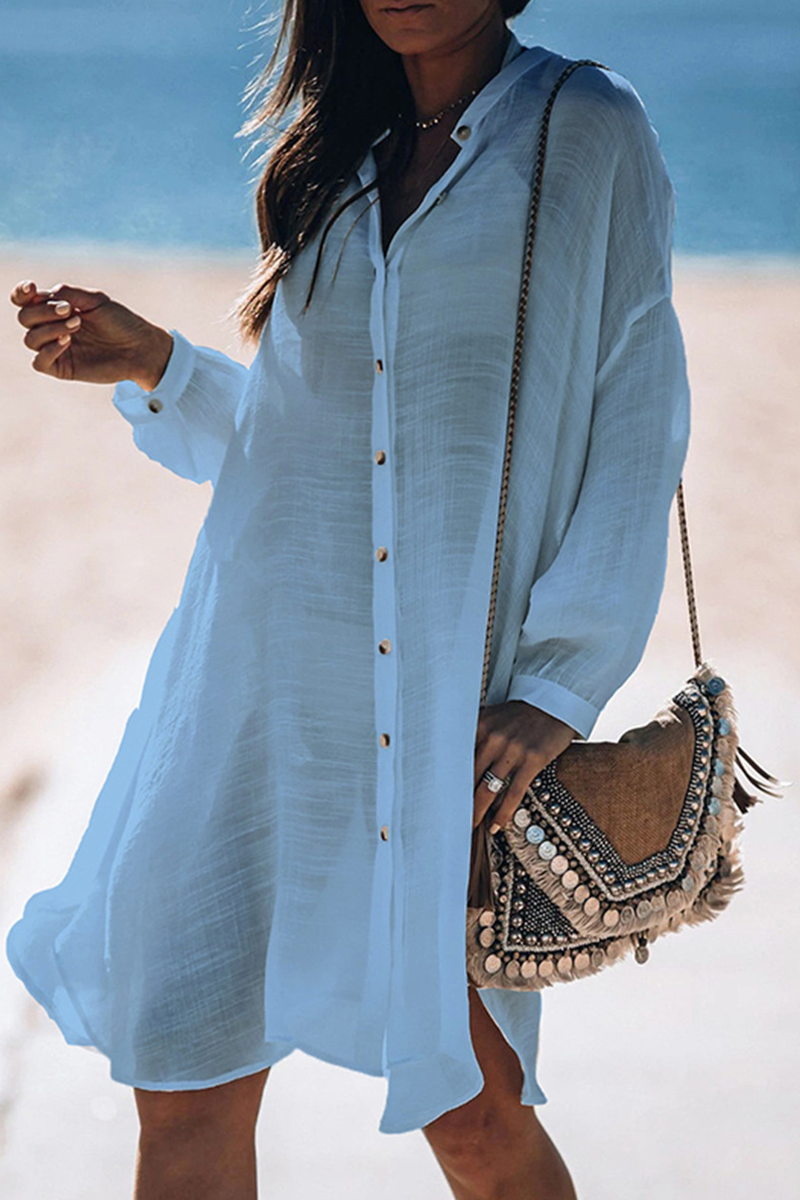 Traje de baño informal de vacaciones con hebilla de color sólido transparente (5 colores)