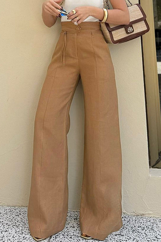 Pantalones casuales de color sólido para uso diario, con bolsillos, cordones, botones, cintura alta, holgados, con altavoz, de color sólido