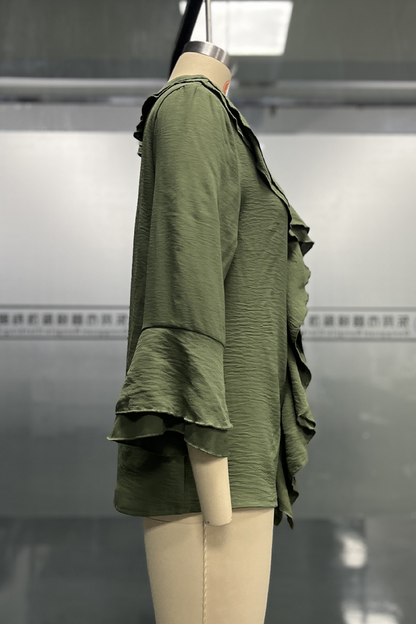 Blusas casuales de cuello en V con volantes de color liso para uso diario (7 colores)