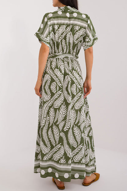 Vestidos casuales de vacaciones con estampado de hojas, cuello en V y cordones (3 colores)