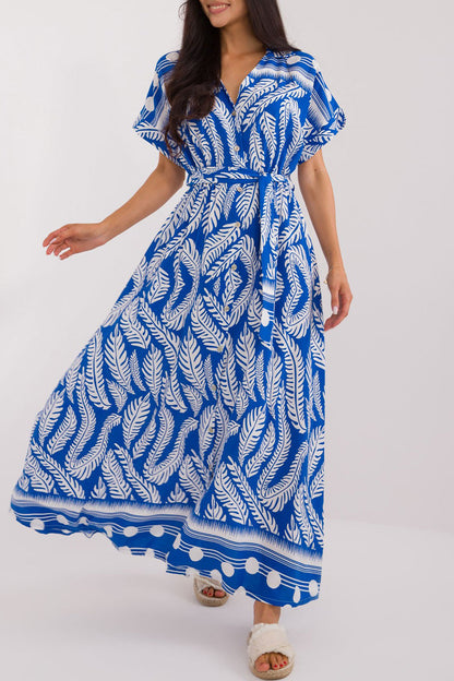 Vestidos casuales de vacaciones con estampado de hojas, cuello en V y cordones (3 colores)