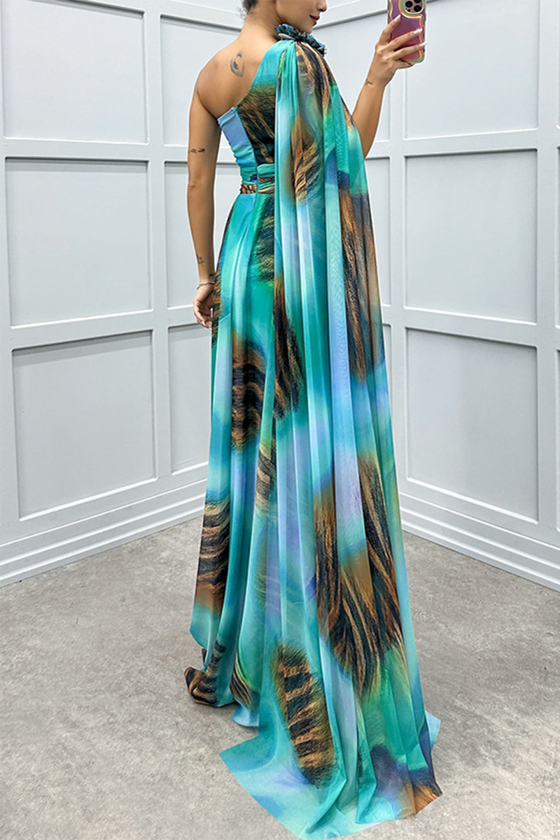 Vestidos de fiesta elegantes con estampado animal, contraste irregular, hombros caídos (4 colores)