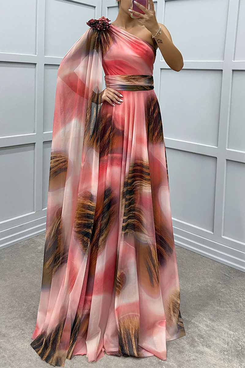 Vestidos de fiesta elegantes con estampado animal, contraste irregular, hombros caídos (4 colores)