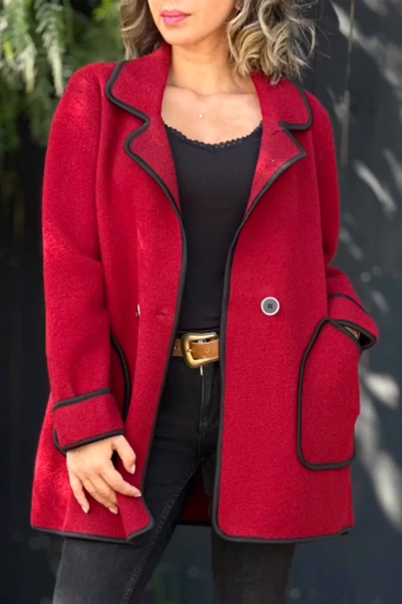 Prendas de abrigo informales con cuello vuelto y bolsillos de patchwork en contraste (4 colores)