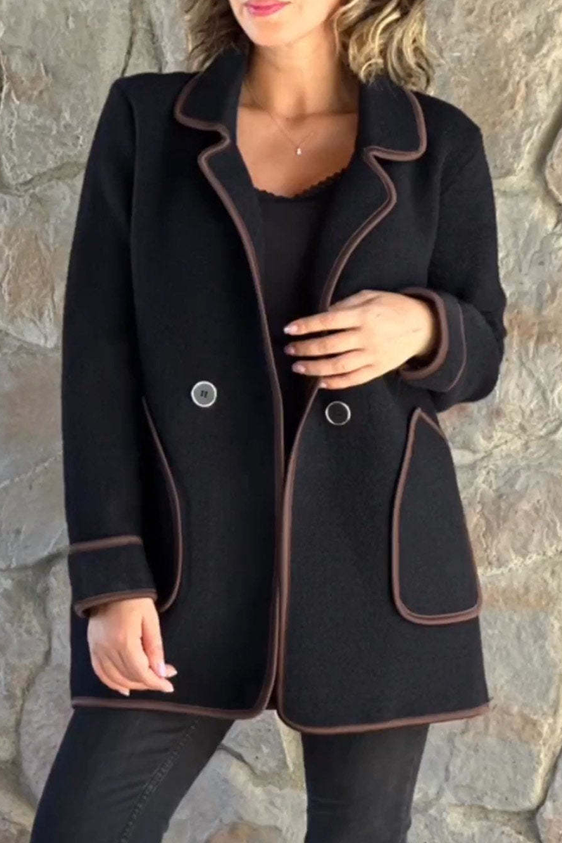 Prendas de abrigo informales con cuello vuelto y bolsillos de patchwork en contraste (4 colores)