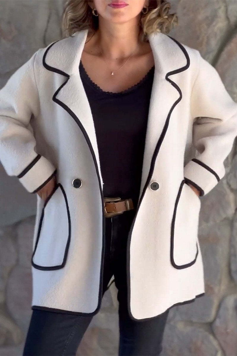 Prendas de abrigo informales con cuello vuelto y bolsillos de patchwork en contraste (4 colores)