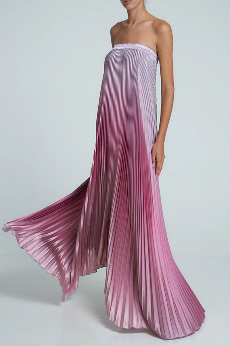 Vestidos sexis sin tirantes con contraste plisado y degradado de color