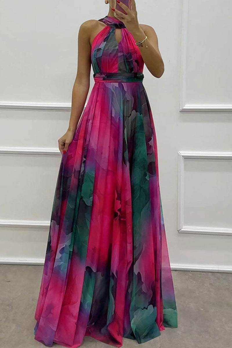 Vestidos de noche sexys con escote halter, encaje y contraste en degradado (3 colores)