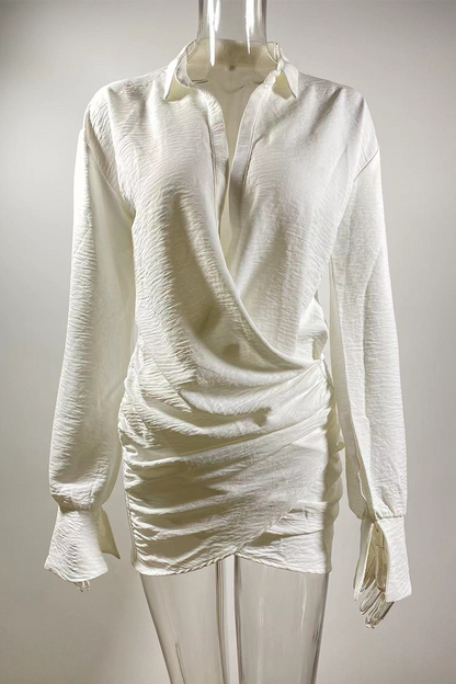 Vestidos camiseros sexys con cuello vuelto y fruncido de patchwork