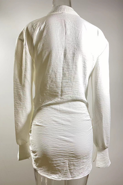 Vestidos camiseros sexys con cuello vuelto y fruncido de patchwork