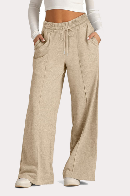 Pantalones casuales de uso diario con cordón, holgados, de cintura alta y pierna ancha (12 colores)