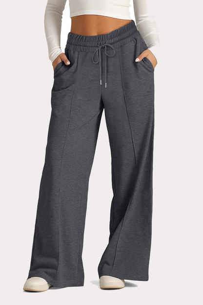 Pantalones casuales de uso diario con cordón, holgados, de cintura alta y pierna ancha (12 colores)