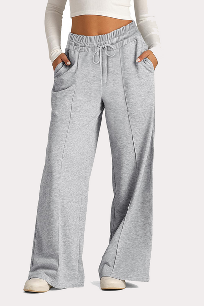 Pantalones casuales de uso diario con cordón, holgados, de cintura alta y pierna ancha (12 colores)