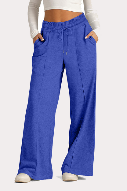 Pantalones casuales de uso diario con cordón, holgados, de cintura alta y pierna ancha (12 colores)