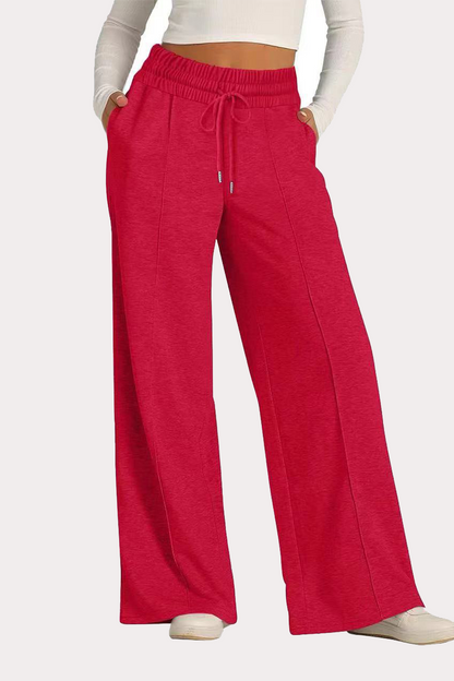 Pantalones casuales de uso diario con cordón, holgados, de cintura alta y pierna ancha (12 colores)