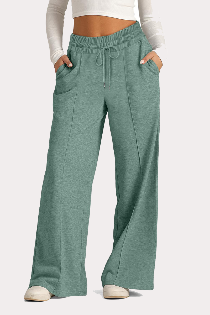 Pantalones casuales de uso diario con cordón, holgados, de cintura alta y pierna ancha (12 colores)