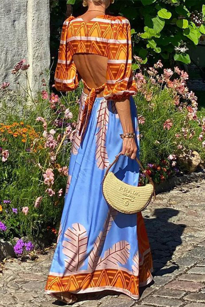 Vestidos elegantes de vacaciones con estampado floral, encaje, espalda descubierta, cuello en V y estampado floral