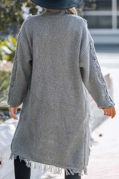 Prenda exterior informal con cuello tipo cárdigan y ribete de flecos (3 colores)
