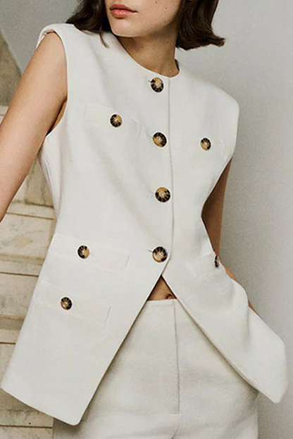 Chalecos casuales de cuello redondo con abertura y botones para uso diario