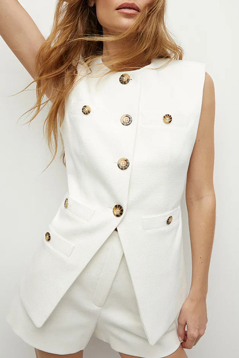 Chalecos casuales de cuello redondo con abertura y botones para uso diario