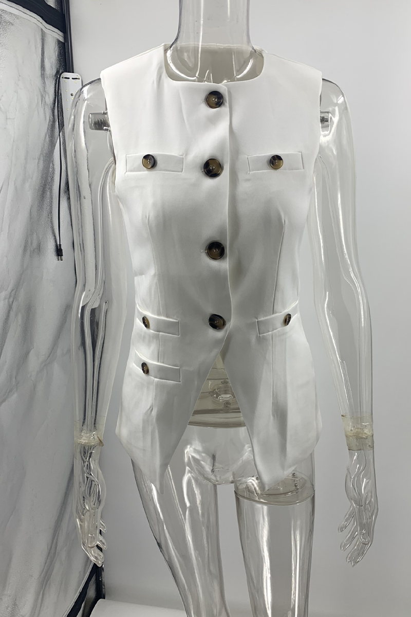 Chalecos casuales de cuello redondo con abertura y botones para uso diario