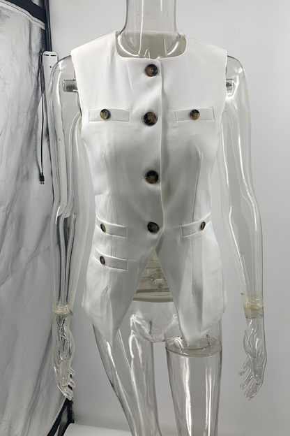 Chalecos casuales de cuello redondo con abertura y botones para uso diario