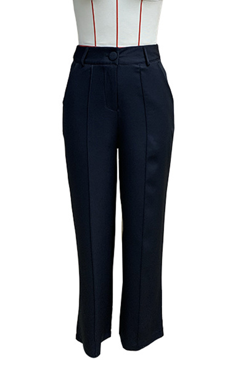 Pantalones rectos de cintura alta, holgados, informales, con bolsillos y botones para uso diario (3 colores)