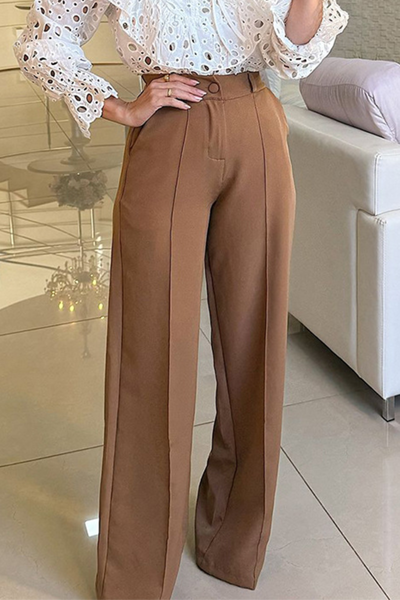 Pantalones rectos de cintura alta, holgados, informales, con bolsillos y botones para uso diario (3 colores)