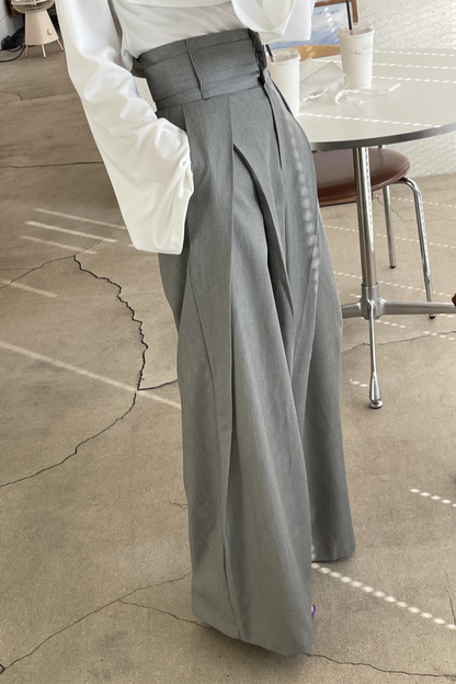 Pantalones casuales holgados de cintura alta con bolsillos y pierna ancha