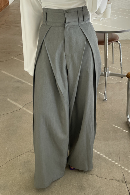 Pantalones casuales holgados de cintura alta con bolsillos y pierna ancha