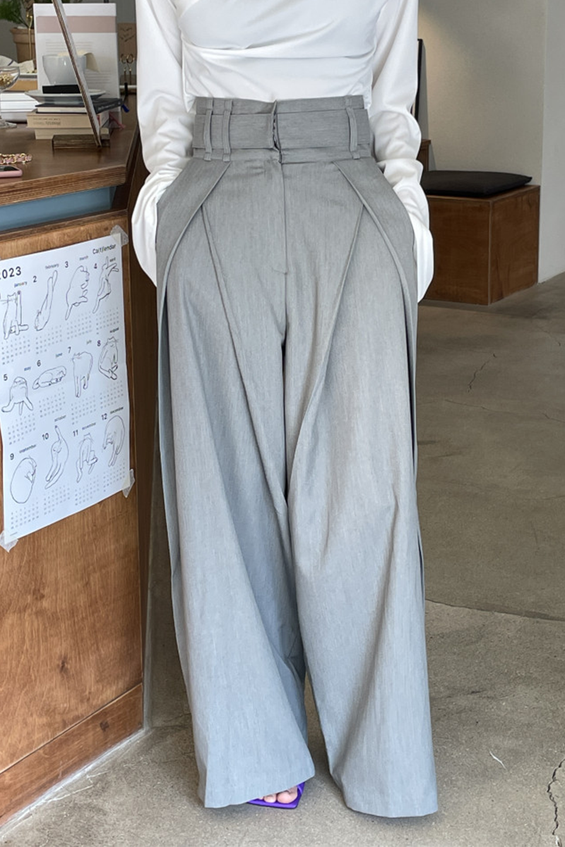 Pantalones casuales holgados de cintura alta con bolsillos y pierna ancha