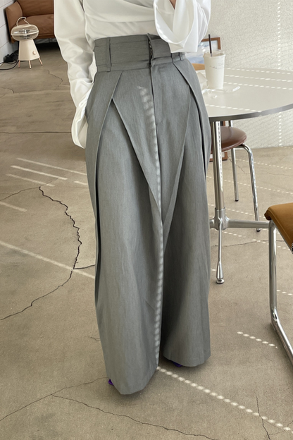 Pantalones casuales holgados de cintura alta con bolsillos y pierna ancha