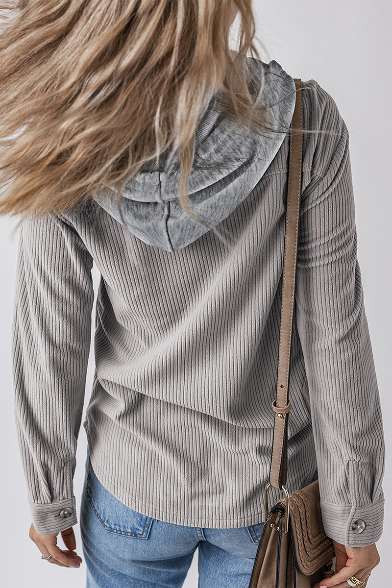 Casual Daily Draw String Buttons Patchwork Contrast Hooded Tops