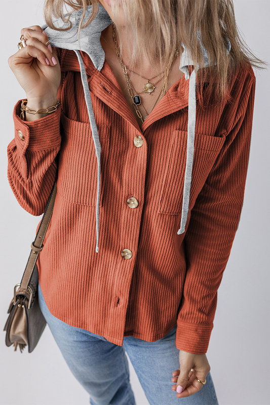 Casual Daily Draw String Buttons Patchwork Contrast Hooded Tops