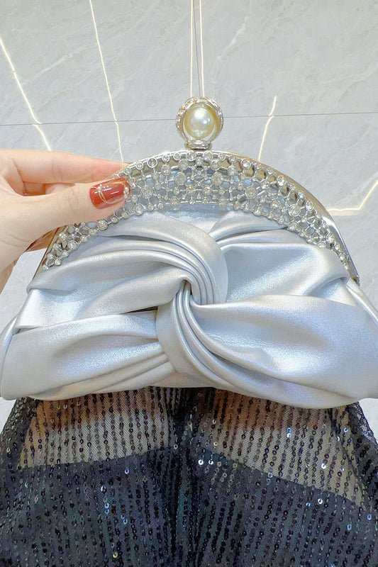 Bolsos de celebridades con decoración de diamantes de imitación fruncidos en colores sólidos (5 colores)