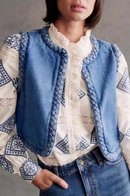 Chalecos casuales de cuello redondo con tejido de color sólido