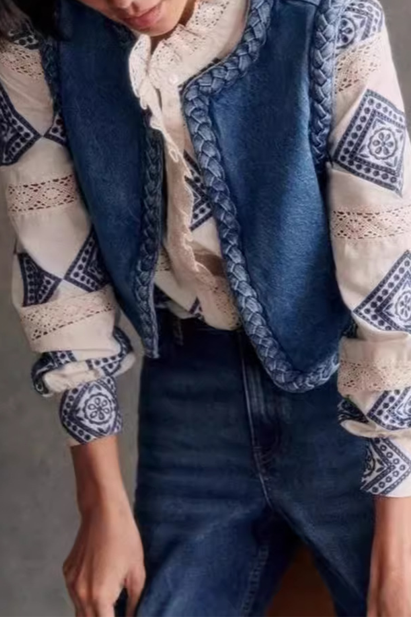 Chalecos casuales de cuello redondo con tejido de color sólido