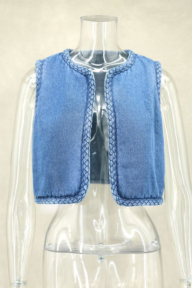 Chalecos casuales de cuello redondo con tejido de color sólido